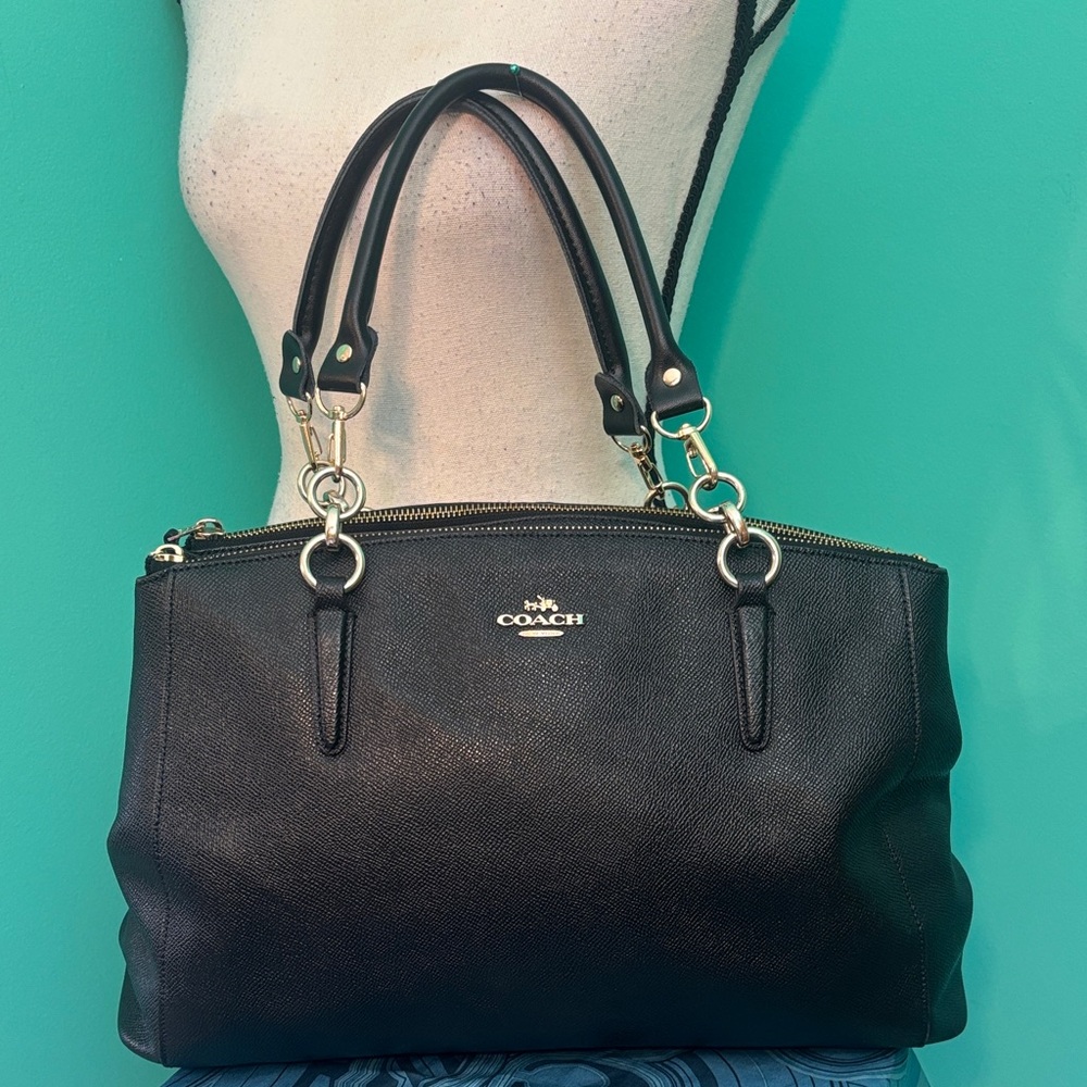Coach Black Leather Shoulder Bag with Gold Hardware